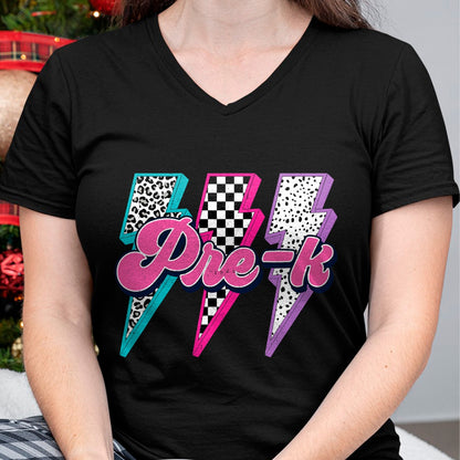 Best Student Shirt, Funny Back To School UnisexT-Shirt/Hoodie/Sweatshirt HLT00 - Girl Checkered Leopard Lightning Back to School Pre-K T-Shirt