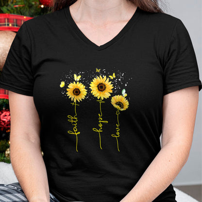 Christian Tee, Christian Faith Unisex T-Shirt/Hoodie/Sweatshirt HLT00 - Christian for Women Sunflower Faith Hope Love T-Shirt