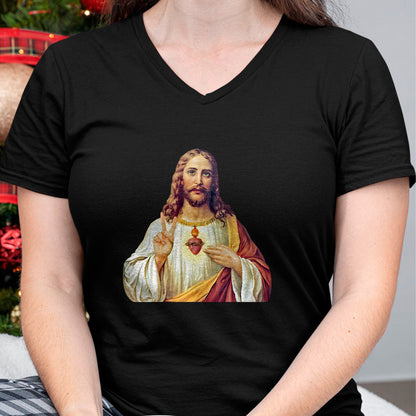 Christian Tee, Christian Faith Unisex T-Shirt/Hoodie/Sweatshirt HLT00 - Jesus Christ Sacred Heart Peace Sign Portrait T-Shirt
