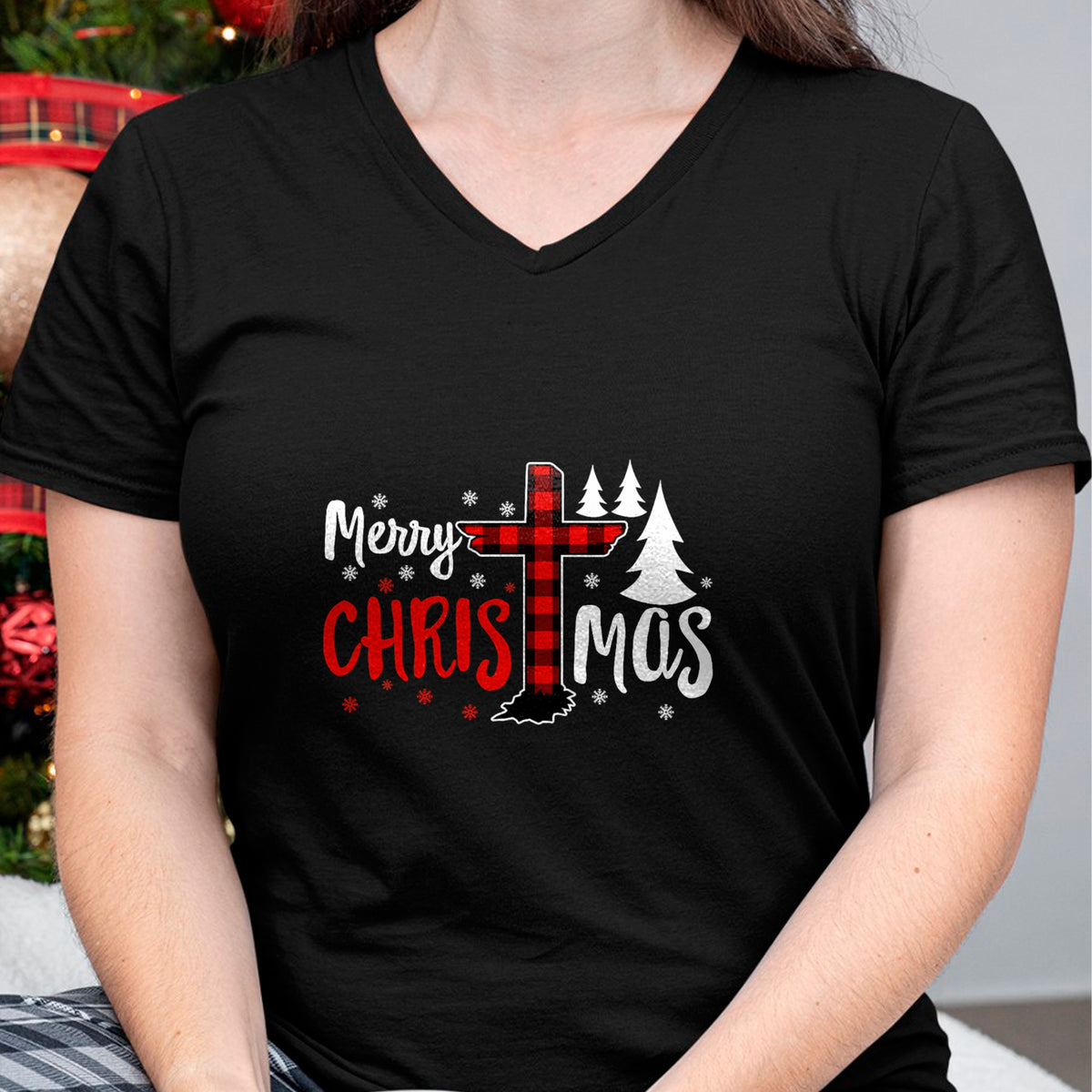 Christian Tee, Christian Faith Unisex T-Shirt/Hoodie/Sweatshirt HLT00 - Merry Christmas Christians Buffalo Plaid T-Shirt