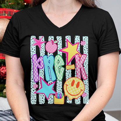 Best Student Shirt, Funny Back To School UnisexT-Shirt/Hoodie/Sweatshirt HLT00 - Back to School Colorful Pre K Checkered Girl Teacher T-Shirt