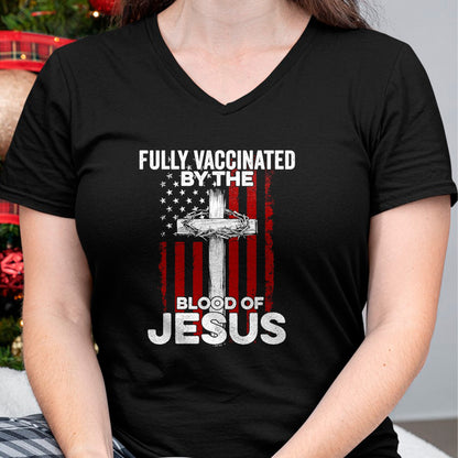Christian Tee, Christian Faith Unisex T-Shirt/Hoodie/Sweatshirt HLT00 - Fully Vaccinated By The Blood Of Jesus Christian USA Flag T-Shirt