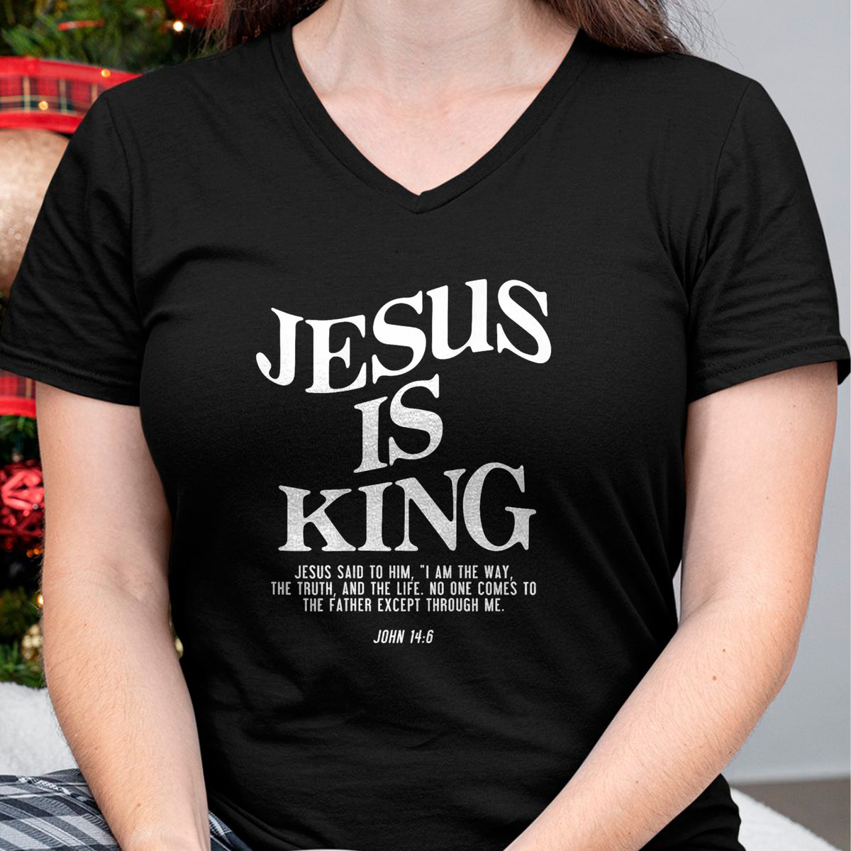 Christian Tee, Christian Faith Unisex T-Shirt/Hoodie/Sweatshirt HLT00 - Jesus Is King Jesus John 146 Costume Christian (On Back) T-Shirt (2)