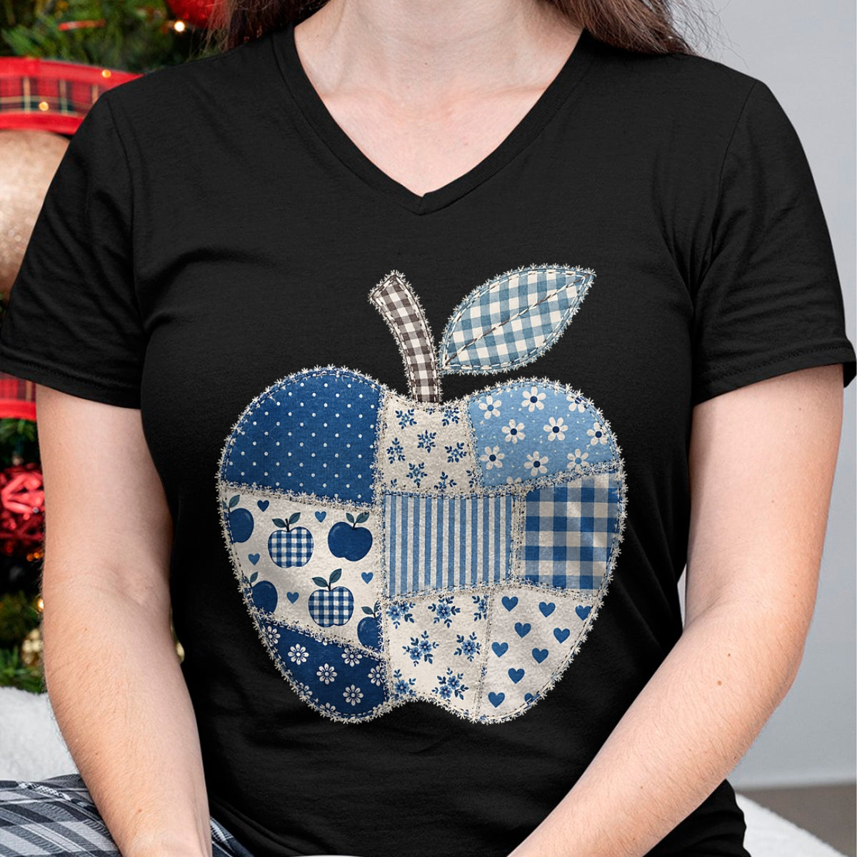 Best Student Shirt, Funny Back To School UnisexT-Shirt/Hoodie/Sweatshirt HLT00 - Blue Patchwork Preppy Apples Back to School Teacher Student T-Shirt