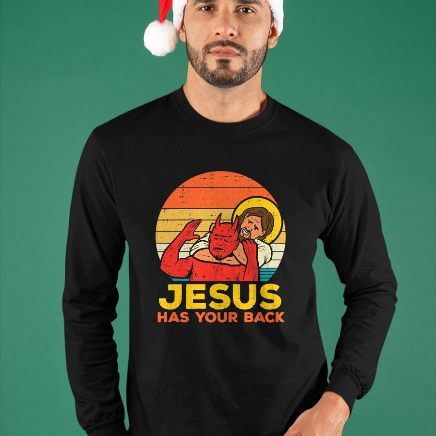 Christian Tee, Christian Faith Unisex T-Shirt/Hoodie/Sweatshirt HLT00 - Jesus Has Your Back Jiu Jitsu Retro Christian Men Women Kids T-Shirt
