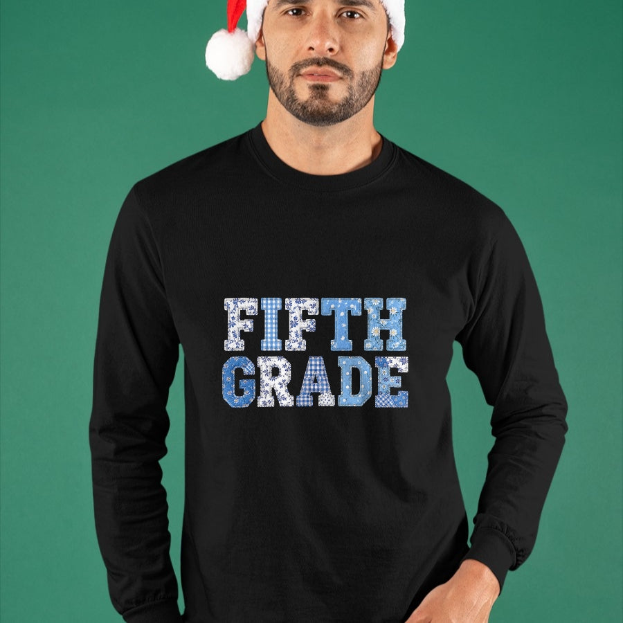 Best Student Shirt, Funny Back To School UnisexT-Shirt/Hoodie/Sweatshirt HLT00 - 5th Fifth Grade Teacher Blue Patchwork Back to School Girls T-Shirt