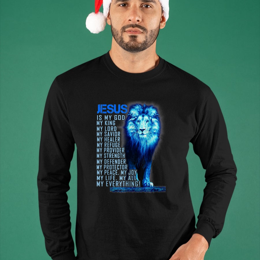 Christian Tee, Christian Faith Unisex T-Shirt/Hoodie/Sweatshirt HLT00 - Lion Christian Jesus Is My God King, Lord, and Savior T-Shirt