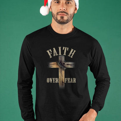 Christian Tee, Christian Faith Unisex T-Shirt/Hoodie/Sweatshirt HLT00 - Faith Over Fear American Christian Cross God Jesus (on back) T-Shirt (1)