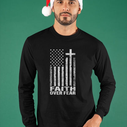 Christian Tee, Christian Faith Unisex T-Shirt/Hoodie/Sweatshirt HLT00 - Faith Over Fear Cool Christian Flag Cross for Men Women Kids Short Sleeve T-Shirt
