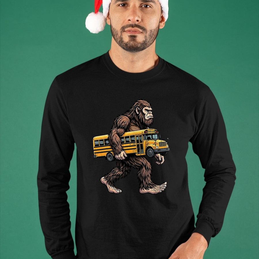 Best Student Shirt, Funny Back To School UnisexT-Shirt/Hoodie/Sweatshirt HLT00 - Bigfoot Carrying School Bus Funny Sasquatch Back to School T-Shirt