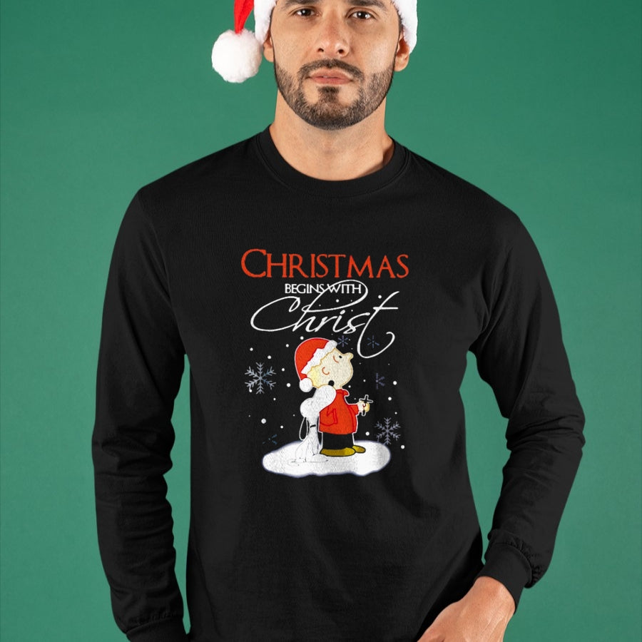 Christian Tee, Christian Faith Unisex T-Shirt/Hoodie/Sweatshirt HLT00 - Christmas Begins With Christ Xmas Gift Holiday costume T-Shirt