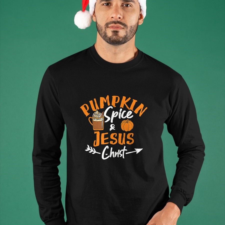 Christian Tee, Christian Faith Unisex T-Shirt/Hoodie/Sweatshirt HLT00 - Halloween Christian Pumpkin Spice And Jesus Christ Fall Leaf T-Shirt