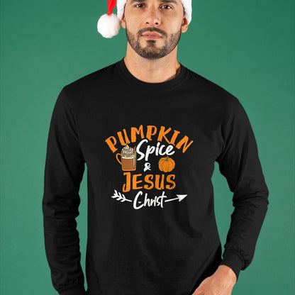 Christian Tee, Christian Faith Unisex T-Shirt/Hoodie/Sweatshirt HLT00 - Halloween Christian Pumpkin Spice And Jesus Christ Fall Leaf T-Shirt