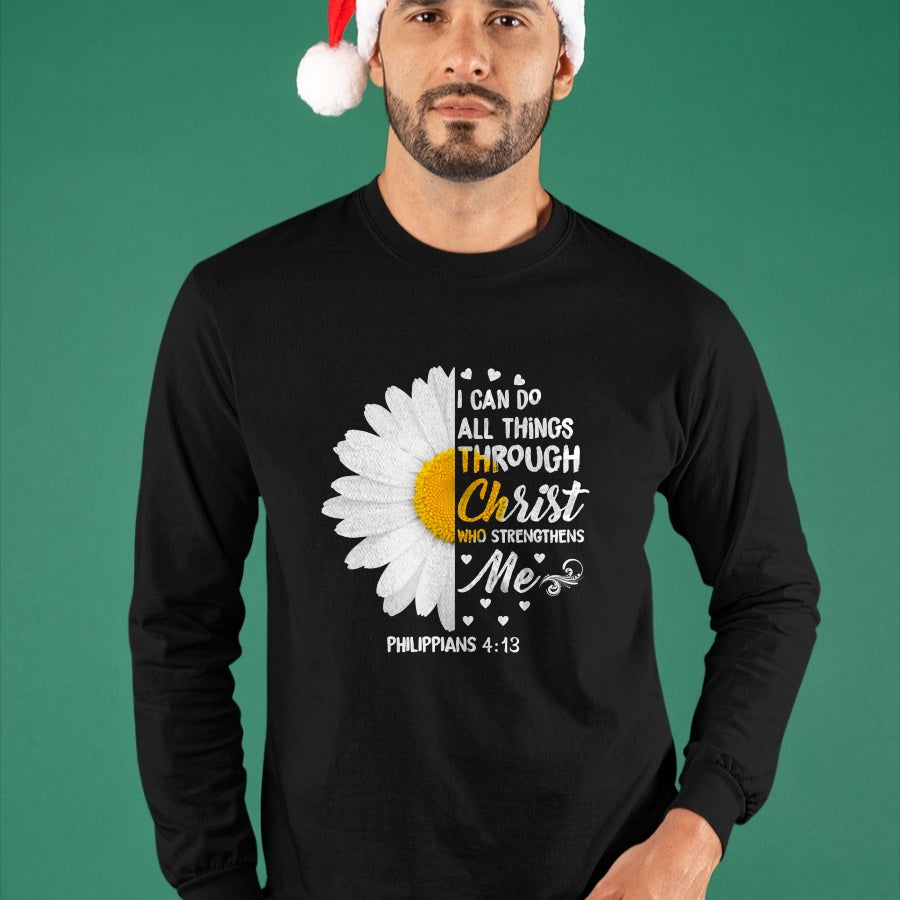 Christian Tee, Christian Faith Unisex T-Shirt/Hoodie/Sweatshirt HLT00 - I Can Do All Things Through Christ - Daisy Flower Religious T-Shirt (2)