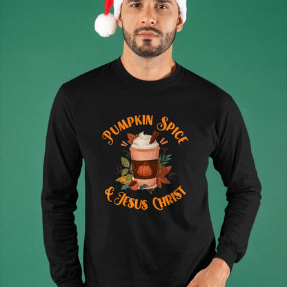 Christian Tee, Christian Faith Unisex T-Shirt/Hoodie/Sweatshirt HLT00 - Fall Season Cute Pumpkin Spice And Jesus Christ Thanksgiving T-Shirt