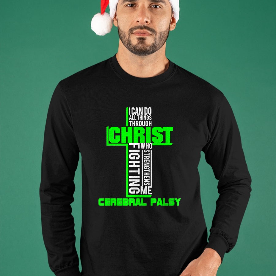 Christian Tee, Christian Faith Unisex T-Shirt/Hoodie/Sweatshirt HLT00 -  All Through Christ Cerebral Palsy Warrior Awareness shirt T-Shirt