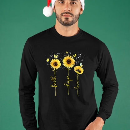 Christian Tee, Christian Faith Unisex T-Shirt/Hoodie/Sweatshirt HLT00 - Christian for Women Sunflower Faith Hope Love T-Shirt