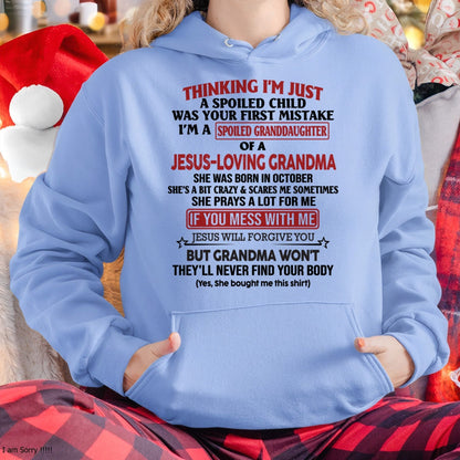 Christian Girl Shirt – Spoiled by Grandma October Edition – From Grandma to Granddaughter virgo10 (SKU07-181-10)