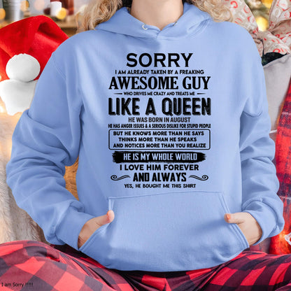 August - Sorry I am already taken by a freaking awesome guy - Gift for Wife From Husband - Virgo08 (SKU-SRG-08)