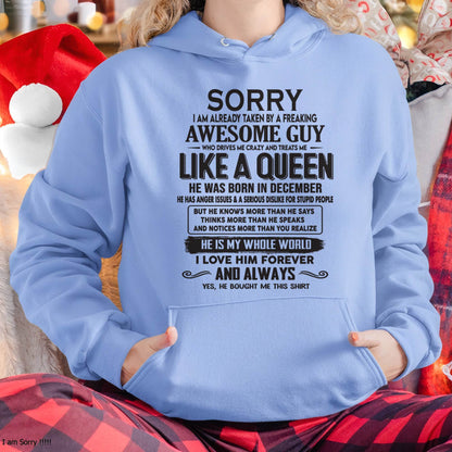 December - Sorry I am already taken by a freaking awesome guy - Gift for Wife From Husband - Virgo12 (SKU08-25-12)