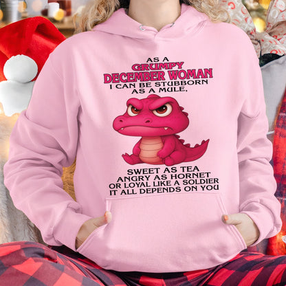 Born in December – Grumpy Woman Quote Funny Alligator Design, Stubborn Sweet Angry Loyal – FMA Virgo12 (SKU09-31-12)