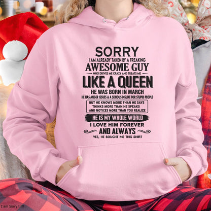 March - Sorry I am already taken by a freaking awesome guy - Gift for Wife From Husband - Virgo03 (SKU08-25-03)