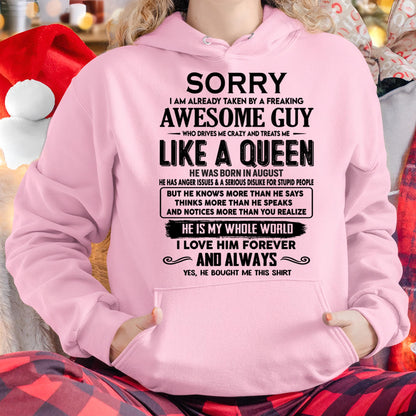 August - Sorry I am already taken by a freaking awesome guy - Gift for Wife From Husband - Virgo08 (SKU-SRG-08)