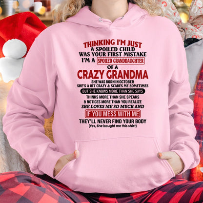 OCTOBER - I'M A SPOILED GRANDDAUGHTER OF A CRAZY GRANDMA - From Grandma - virgo10 (SKU-GMD1-NTT10)