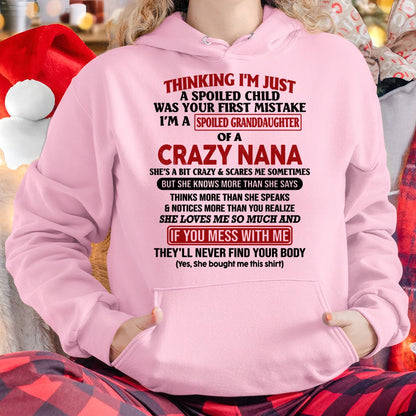 SPOILED GRANDDAUGHTER OF A CRAZY NANA T-SHIRT - From grandma to granddaughter - virgo00 (SKU07-129-00)