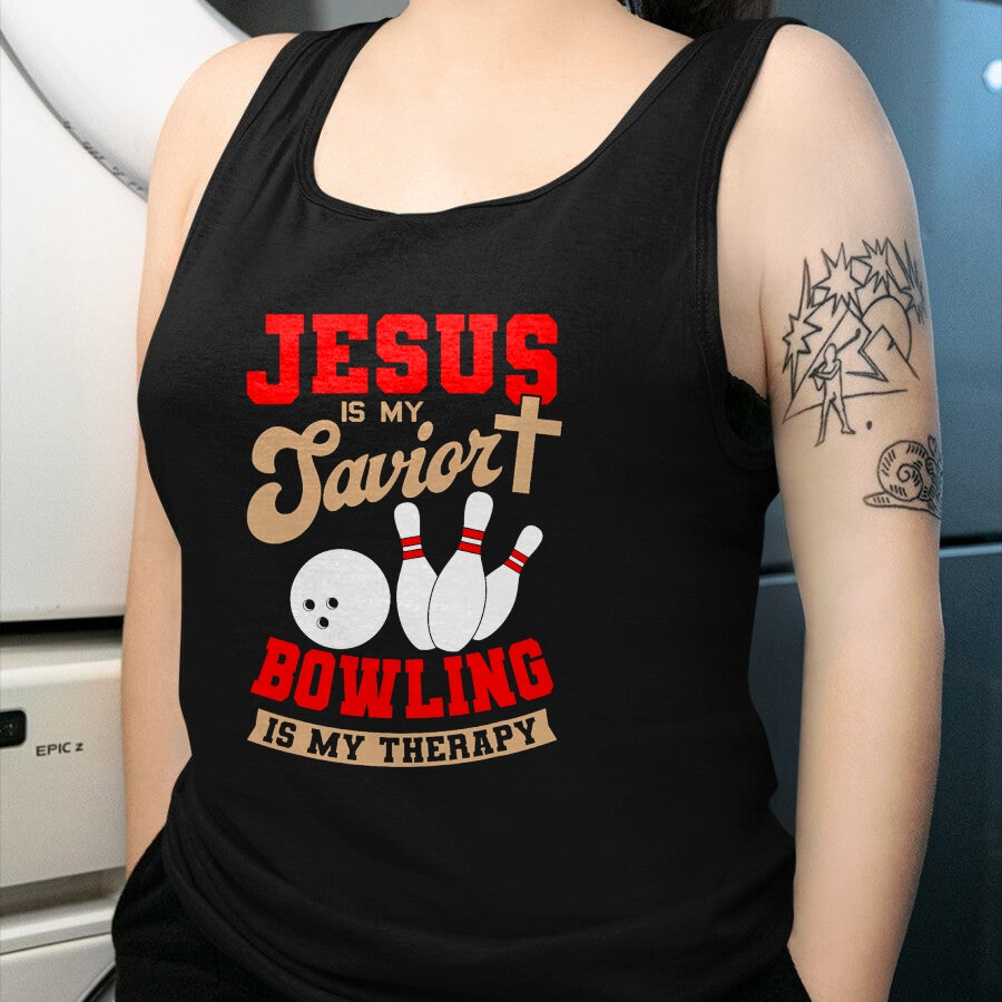 Christian Tee, Christian Faith Unisex T-Shirt/Hoodie/Sweatshirt HLT00 - Jesus Is My Savior Bowling Is My Therapy Christian Bowler T-Shirt
