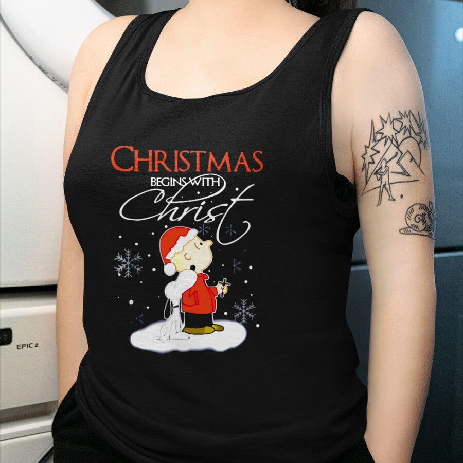 Christian Tee, Christian Faith Unisex T-Shirt/Hoodie/Sweatshirt HLT00 - Christmas Begins With Christ Xmas Gift Holiday costume T-Shirt