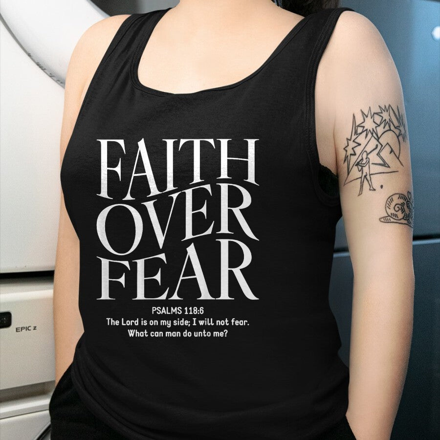 Christian Tee, Christian Faith Unisex T-Shirt/Hoodie/Sweatshirt HLT00 - Faith Over Fear Christian (on back) T-Shirt (1)