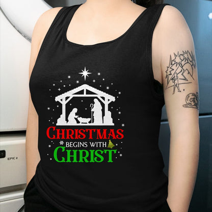Christian Tee, Christian Faith Unisex T-Shirt/Hoodie/Sweatshirt HLT00 - Christmas Begins With Christ Christian Religious Jesus Xmas T-Shirt