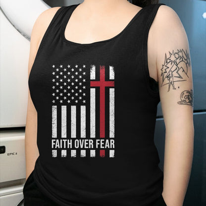Christian Tee, Christian Faith Unisex T-Shirt/Hoodie/Sweatshirt HLT00 - Christian US USA Flag American Christ Faith Over Fear Cross T-Shirt