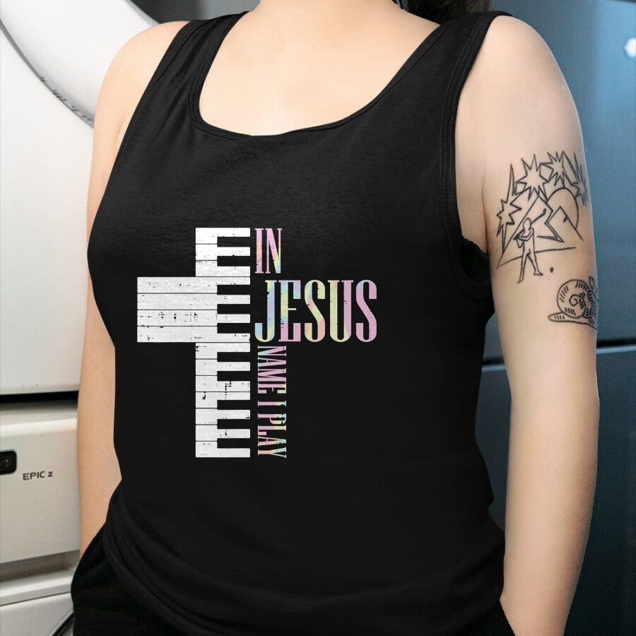 Christian Tee, Christian Faith Unisex T-Shirt/Hoodie/Sweatshirt HLT00 - Jesus Name I Play Piano Christian Pianist Men Women Kids T-Shirt