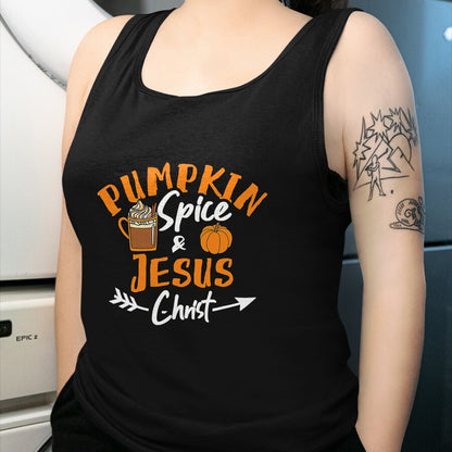 Christian Tee, Christian Faith Unisex T-Shirt/Hoodie/Sweatshirt HLT00 - Halloween Christian Pumpkin Spice And Jesus Christ Fall Leaf T-Shirt