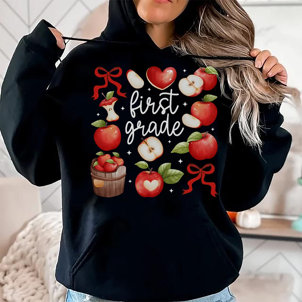 Best Student Shirt, Funny Back To School UnisexT-Shirt/Hoodie/Sweatshirt HLT00 - First Grade Teacher Apple Coquette Bow Fruit Back to School T-Shirt