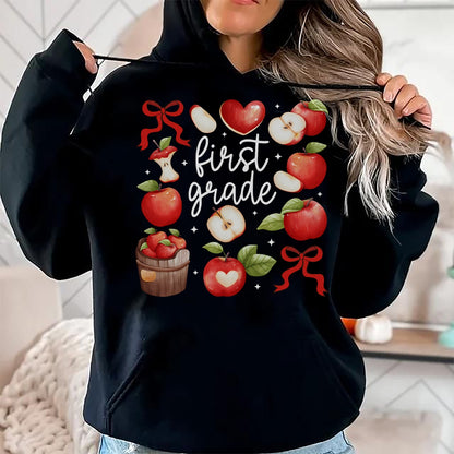 Best Student Shirt, Funny Back To School UnisexT-Shirt/Hoodie/Sweatshirt HLT00 - First Grade Teacher Apple Coquette Bow Fruit Back to School T-Shirt