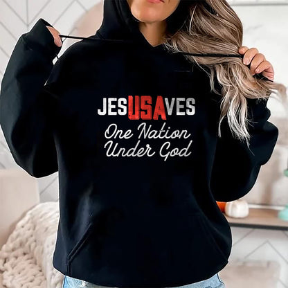 Christian Tee, Christian Faith Unisex T-Shirt/Hoodie/Sweatshirt HLT00 - Jesus Saves USA One Nation Under God Jesus Christian Gift T-Shirt