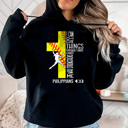 Christian Tee, Christian Faith Unisex T-Shirt/Hoodie/Sweatshirt HLT00 - I Can Do All Things Through Christ Softball Christian Bible T-Shirt