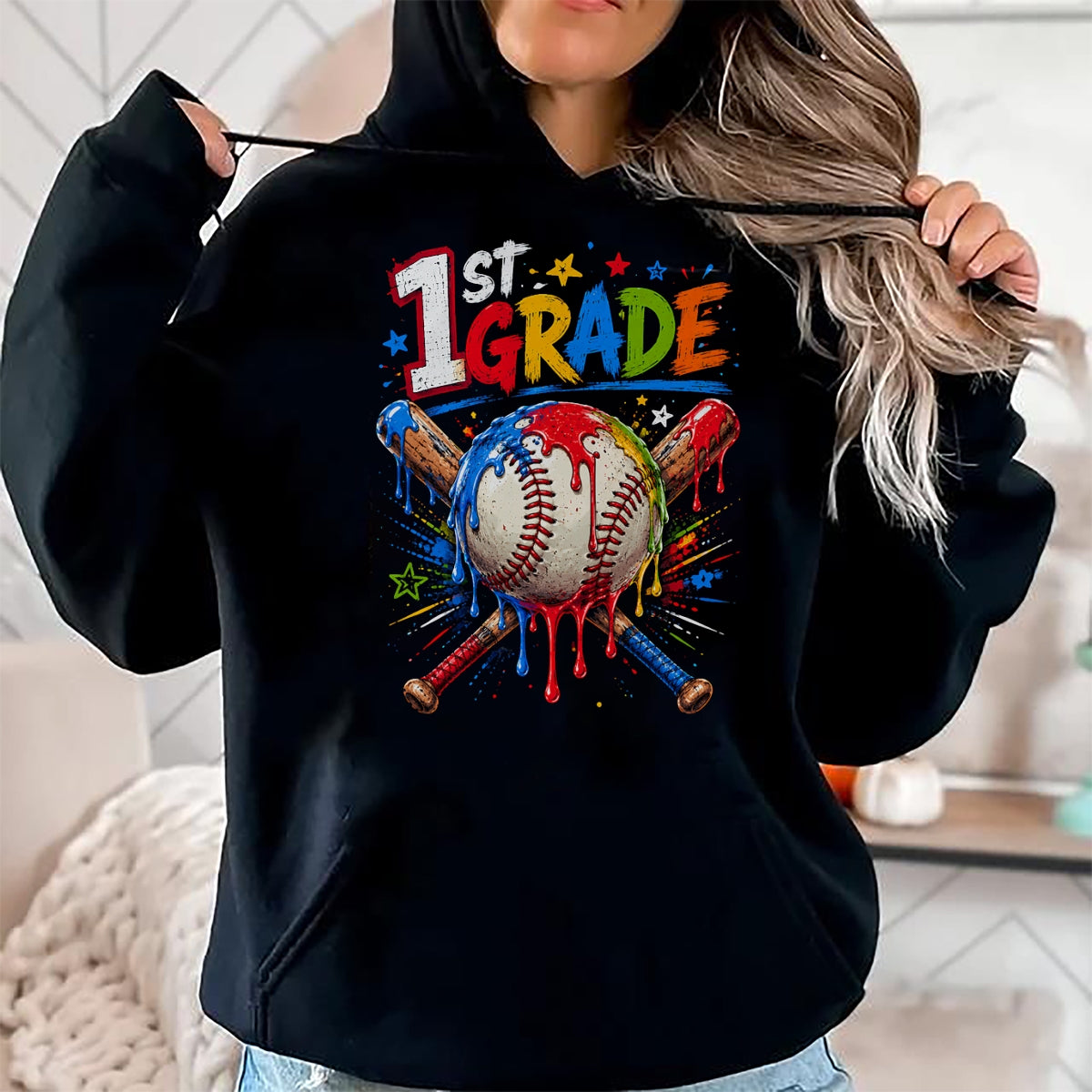 Best Student Shirt, Funny Back To School UnisexT-Shirt/Hoodie/Sweatshirt HLT00 - 1st Grade Back to School Baseball drip ice Cream T-Shirt