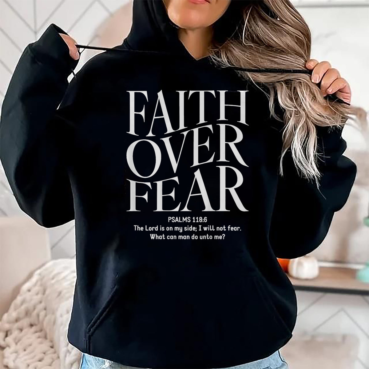 Christian Tee, Christian Faith Unisex T-Shirt/Hoodie/Sweatshirt HLT00 - Faith Over Fear Christian (on back) T-Shirt (1)