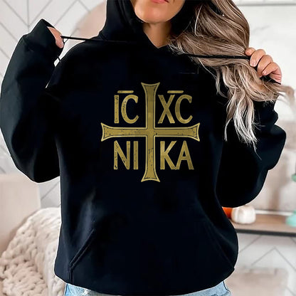 Christian Tee, Christian Faith Unisex T-Shirt/Hoodie/Sweatshirt HLT00 - ICXC NIKA Christogram Cross Orthodox Christian Discreet T-Shirt
