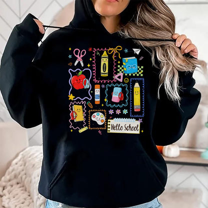 Best Student Shirt, Funny Back To School UnisexT-Shirt/Hoodie/Sweatshirt HLT00 - Back to School Hello School Cute Apple Crayon Boy Girl Kid T-Shirt