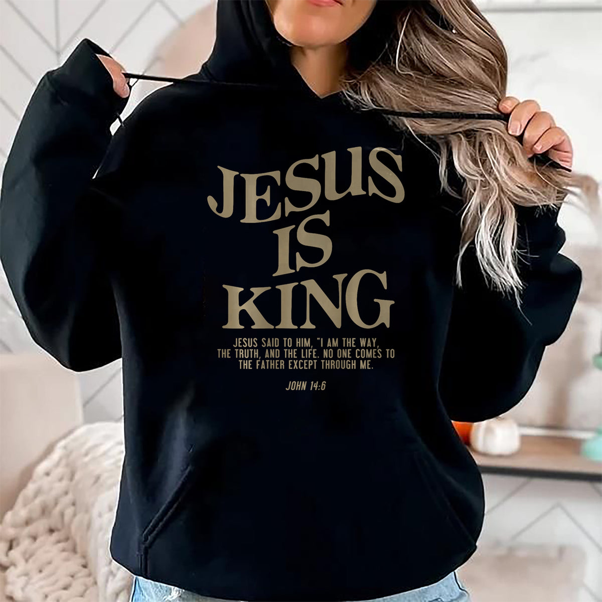 Christian Tee, Christian Faith Unisex T-Shirt/Hoodie/Sweatshirt HLT00 - Jesus Is King Jesus John 146 Costume Christian (On Back) T-Shirt (1)