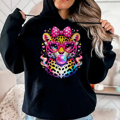 Best Student Shirt, Funny Back To School UnisexT-Shirt/Hoodie/Sweatshirt HLT00 - Funny Leopard Glasses Blowing Bubble Gum Back to School Kids T-Shirt, Women, Black, Medium