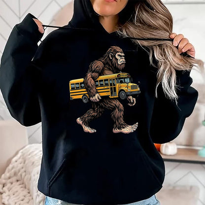 Best Student Shirt, Funny Back To School UnisexT-Shirt/Hoodie/Sweatshirt HLT00 - Bigfoot Carrying School Bus Funny Sasquatch Back to School T-Shirt