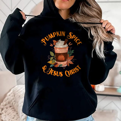 Christian Tee, Christian Faith Unisex T-Shirt/Hoodie/Sweatshirt HLT00 - Fall Season Cute Pumpkin Spice And Jesus Christ Thanksgiving T-Shirt