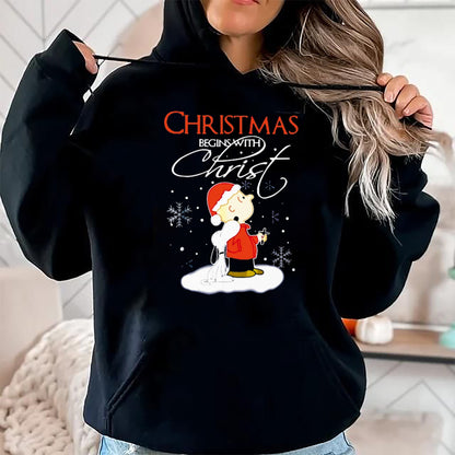 Christian Tee, Christian Faith Unisex T-Shirt/Hoodie/Sweatshirt HLT00 - Christmas Begins With Christ Xmas Gift Holiday costume T-Shirt