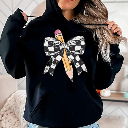 Best Student Shirt, Funny Back To School UnisexT-Shirt/Hoodie/Sweatshirt HLT00 - Back to School Day Checkerboard Coquette Bow Pencil Motivate T-Shirt